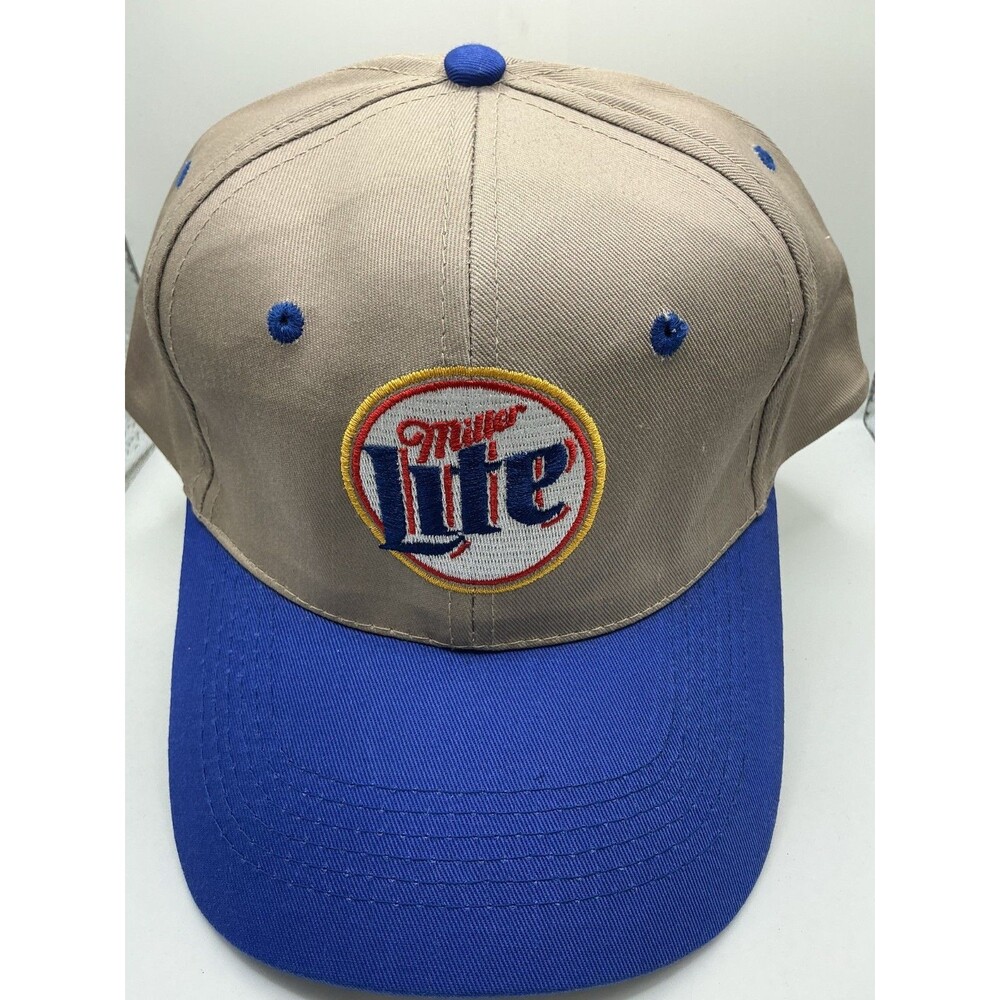 MILLER LIGHT Baseball Hat Cap Tan Blue Adjustable SnapBack Dad Hat Beer